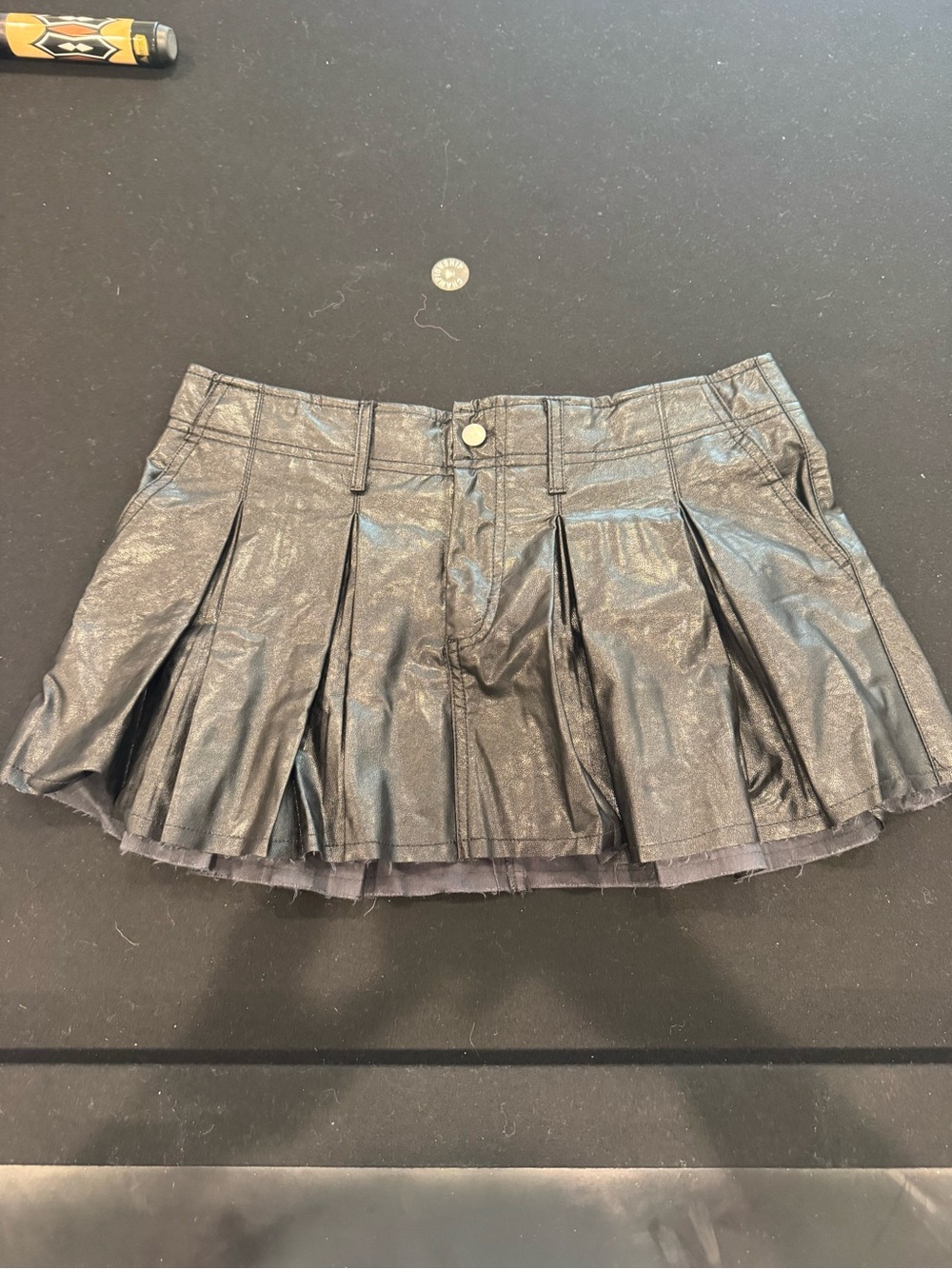 Olivaceous Black Faux Leather Waistband Detail Skirt